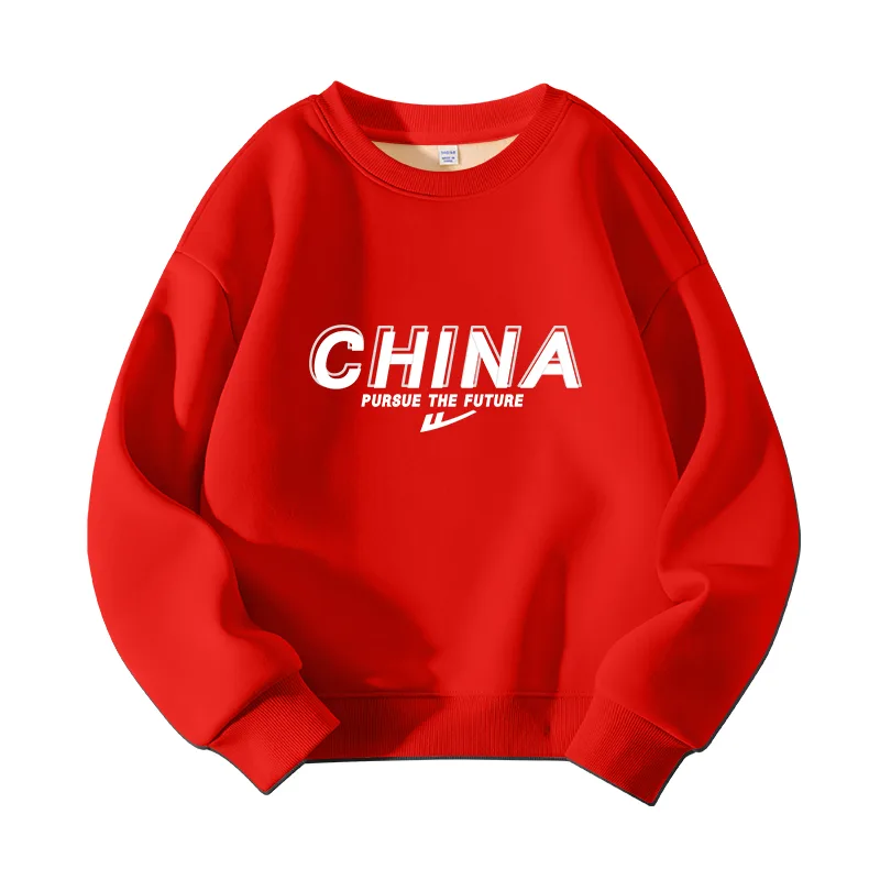 Детский свитшот с круглым вырезом утепленный WARRIOR, Red/H White Letter