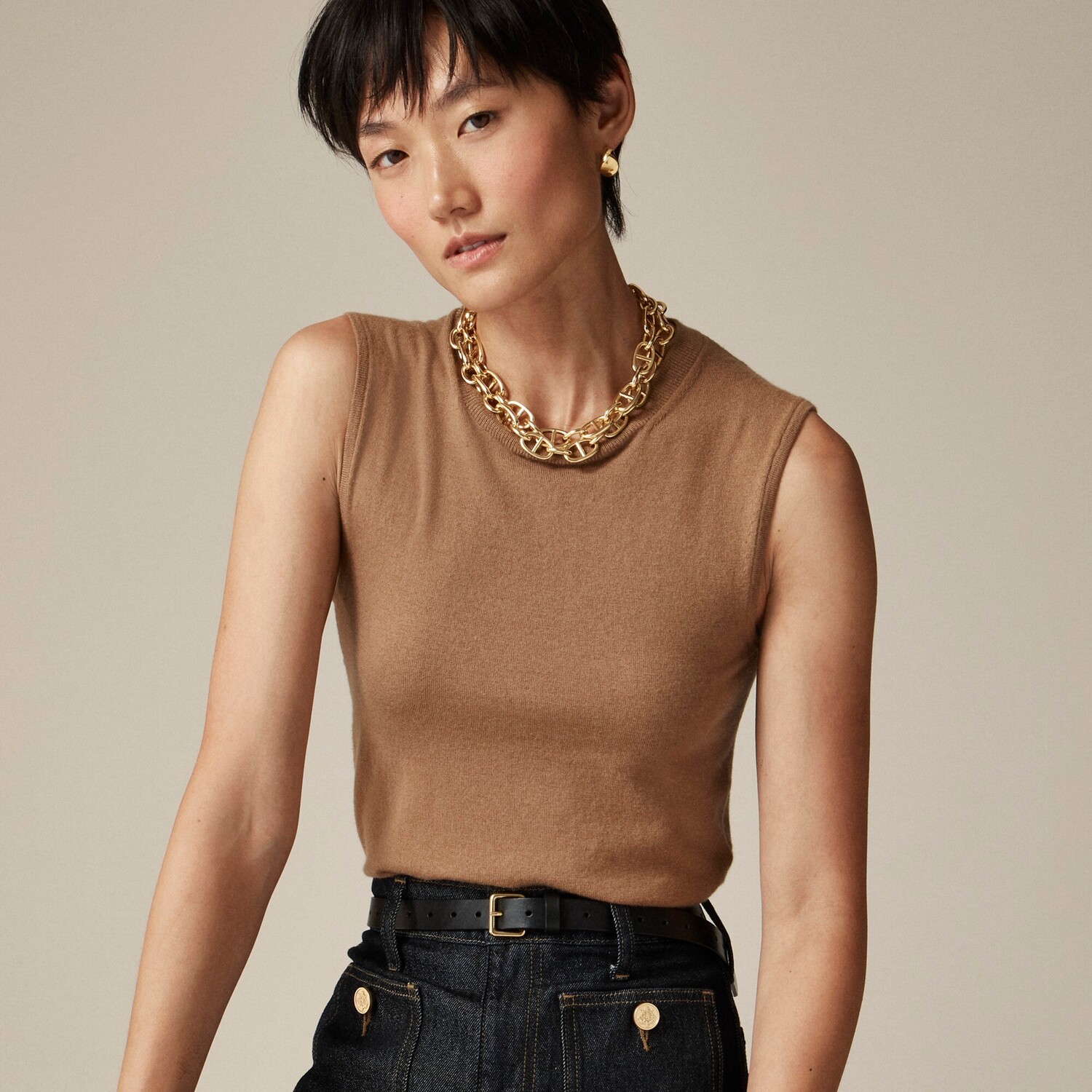 

Укороченный свитер из легкой кашемировой смеси J.Crew, коричневый