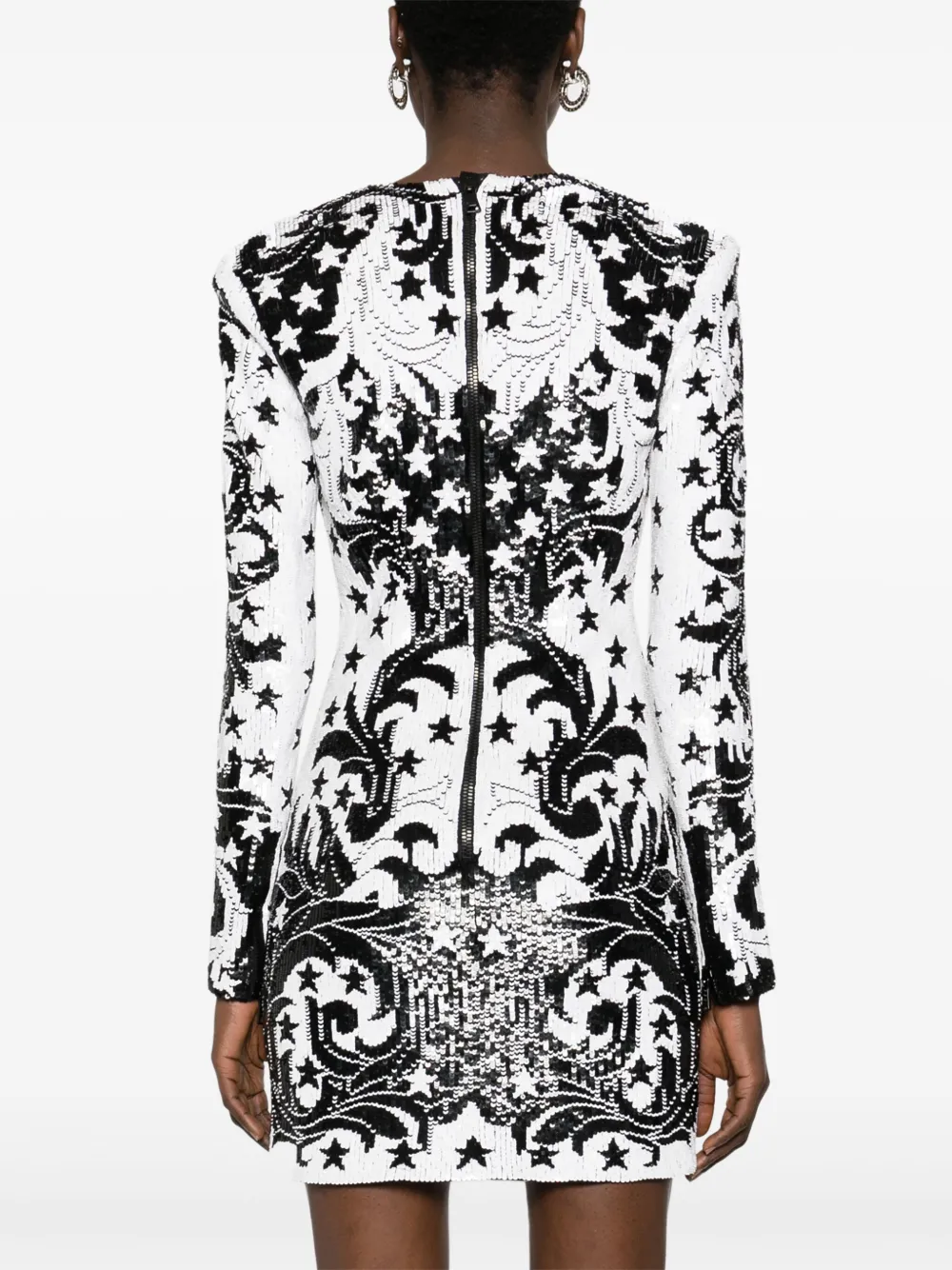 Платье мини с графичным узором и пайетками BALMAIN, черный — фото 4