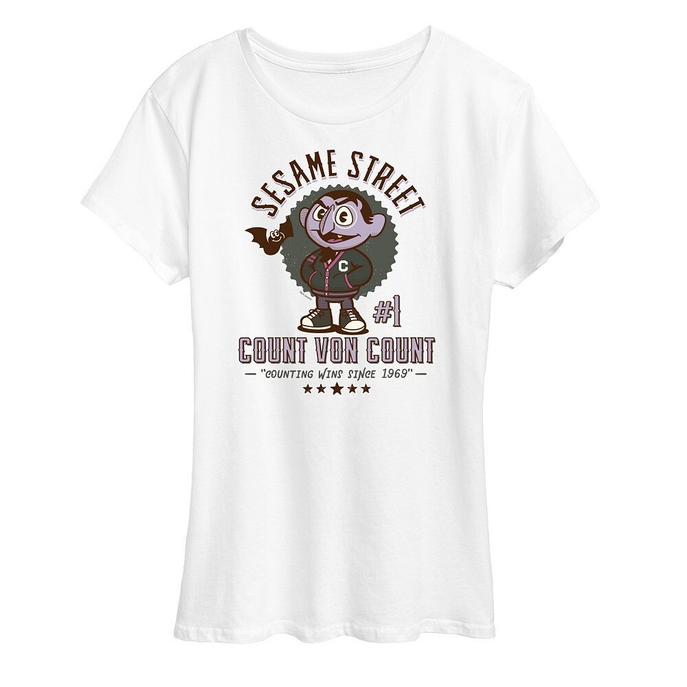 

Женская футболка с графическим рисунком «Улица Сезам» Count Von Count Licensed Character, белый