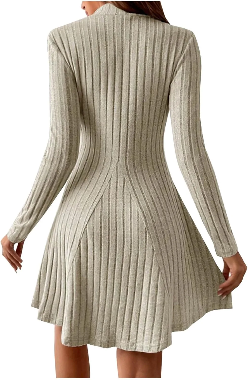Женское вязаное платье-мини фасона bodycon с длинным рукавом и воротником-стойкой, эластичное, мягкое, струящееся, элегантное, повседневное Generic, хаки — фото 3