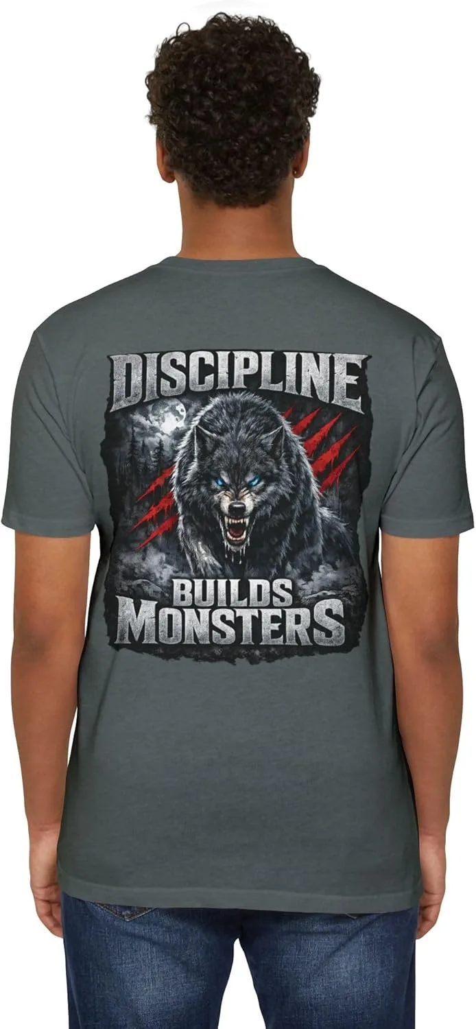 Футболка для тренировок Mental Toughness Gym Shirt с принтом "Дисциплина создает монстров" и волком в темных тонах GENERIC, Heather Heavy Metal — фото 4