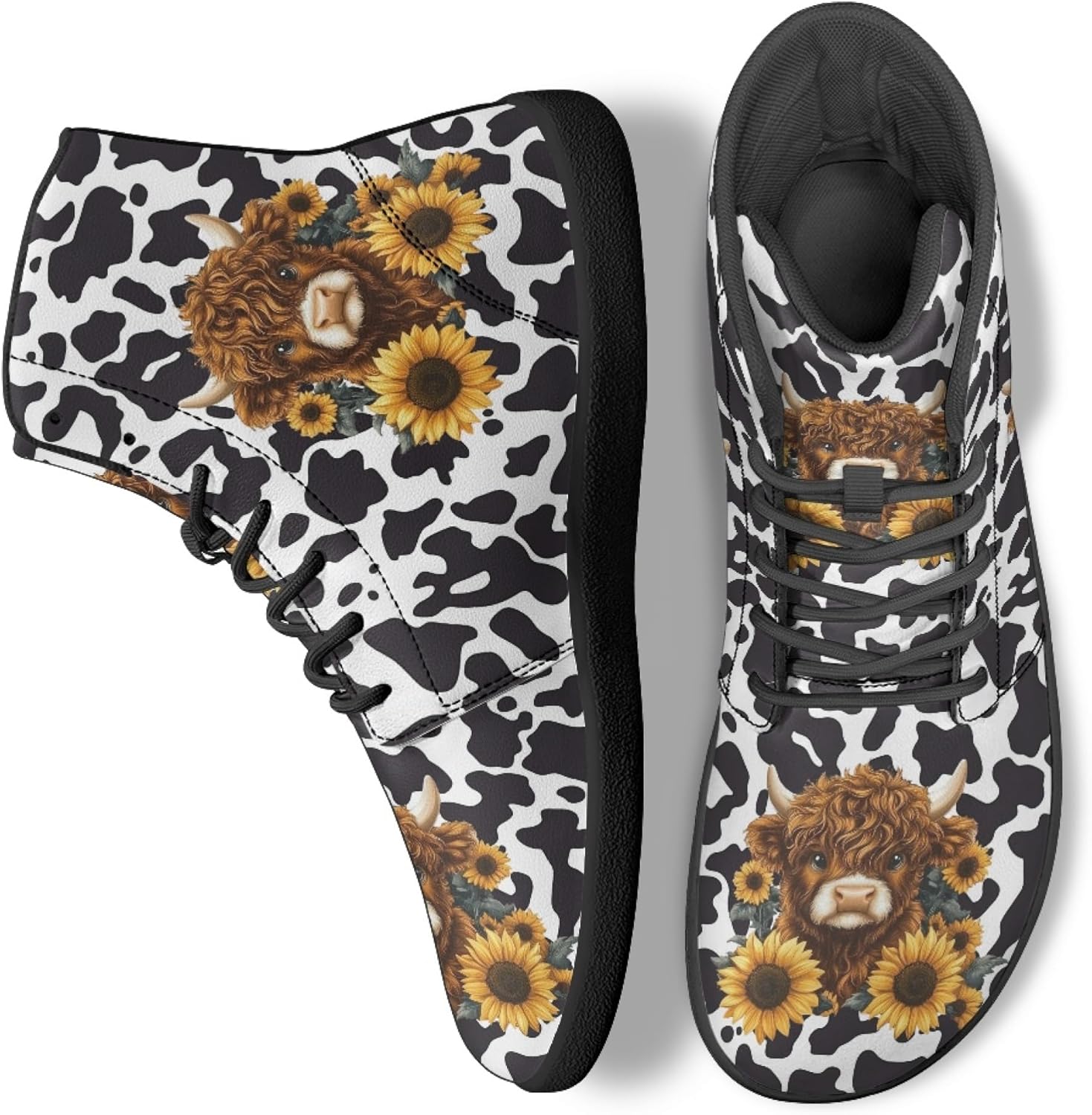 

Персонализированные кроссовки с принтом для мужчин и женщин, из искусственной кожи, высокие, босоножки Arleeorkee, Cattle Cow