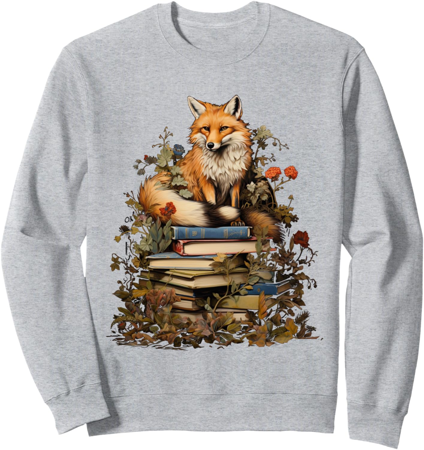 

Толстовка в стиле коттеджкор с цветочным рисунком, лисой и милым гобликом Cottagecore Goblincore And Fairycore Stuff, серый