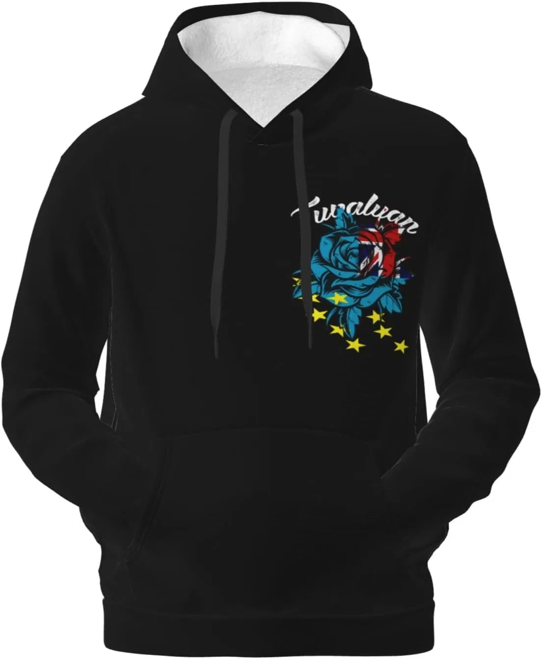 Винтажная худи с капюшоном и карманом Tuvaluan Flag Generic, черный — фото 2