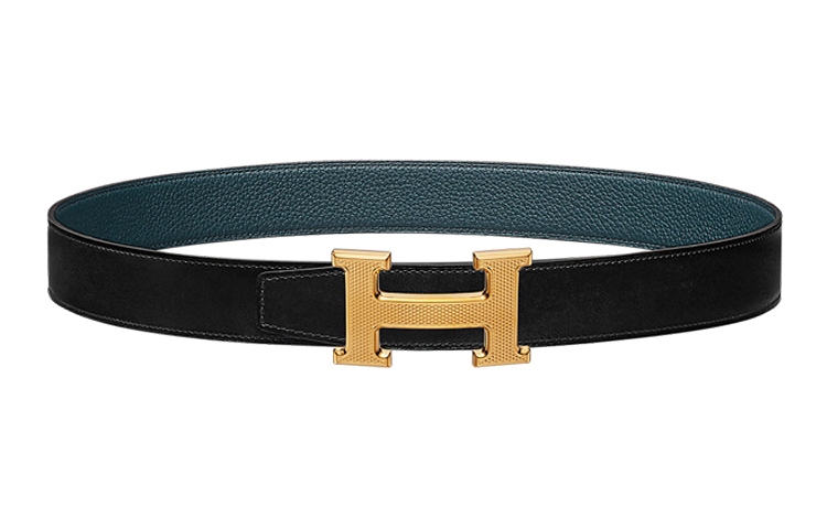 HERMES Кожаный женский ремень из коровьей кожи шириной 3.2 см, Black/Prussian Blue — фото 3