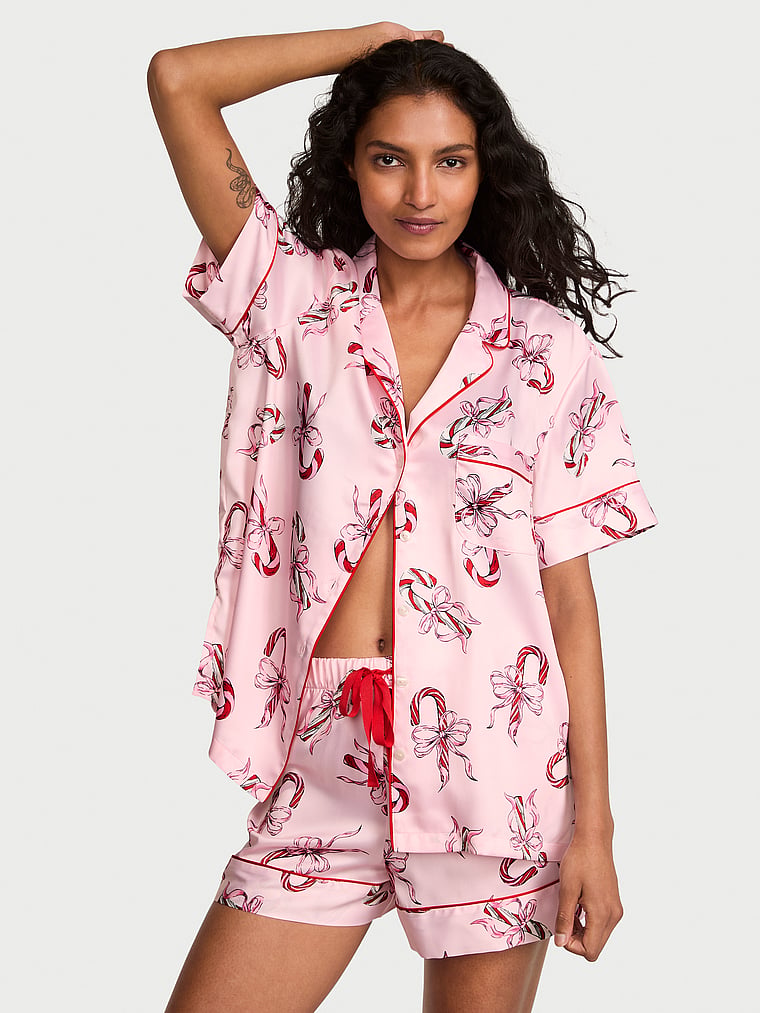 

Короткий пижамный комплект из глянцевого атласа Victoria'S Secret, signature satin print