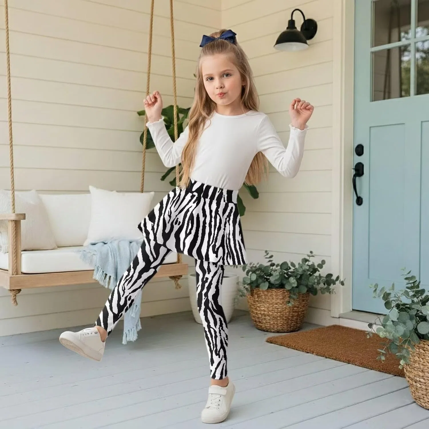 Леггинсы с юбкой 2-в-1 для девочек, Yatixapu, Zebra Print, 5-14 лет — фото 4