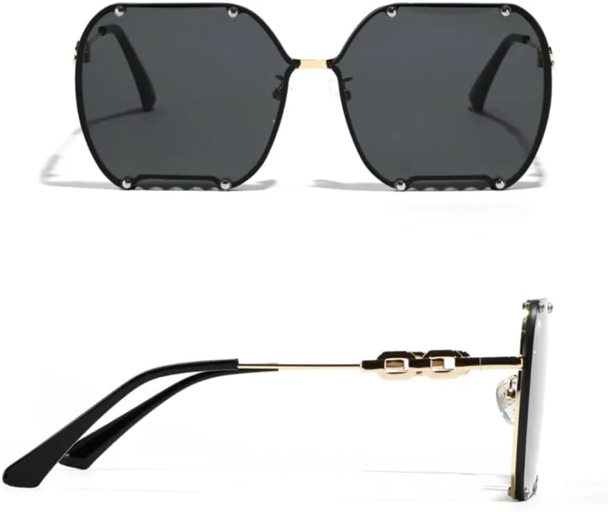 

Солнцезащитные очки в крупной оправе для женщин и мужчин в стиле панк с цепочкой и заклепками, солнцезащитные очки с защитой от УФ-излучения UV400 HDUBFY, Black Grey