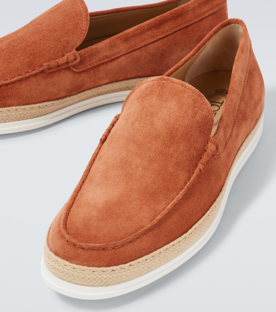 Замшевые туфли с джутовой отделкой Tod's, Terracotta + Fondo Bianco — фото 3