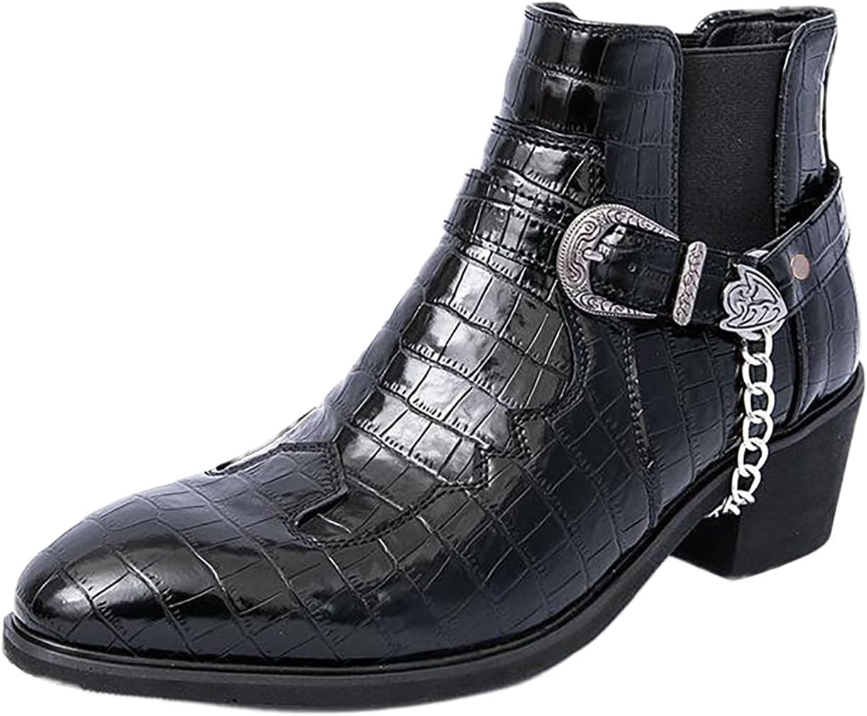 

Мужские ковбойские ботинки на толстом каблуке из лакированной кожи с узором под крокодила Nxnbhsl, черный