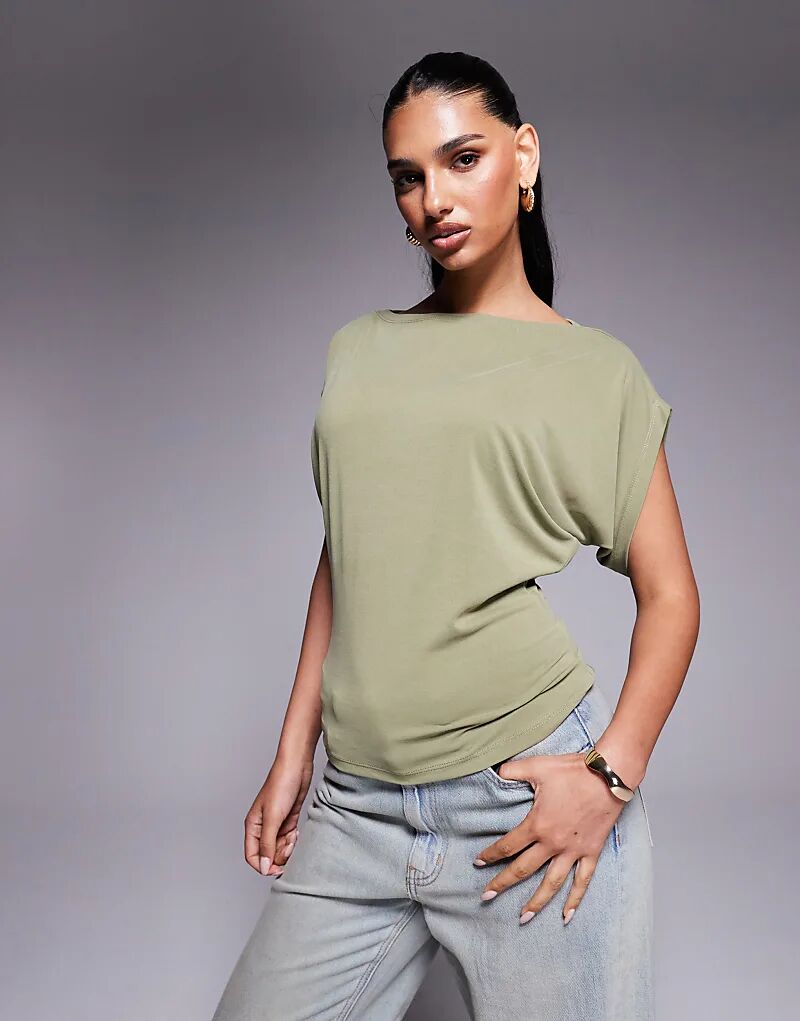

Футболка свободного кроя из купро ASOS DESIGN с рукавами ангела оливкового цвета