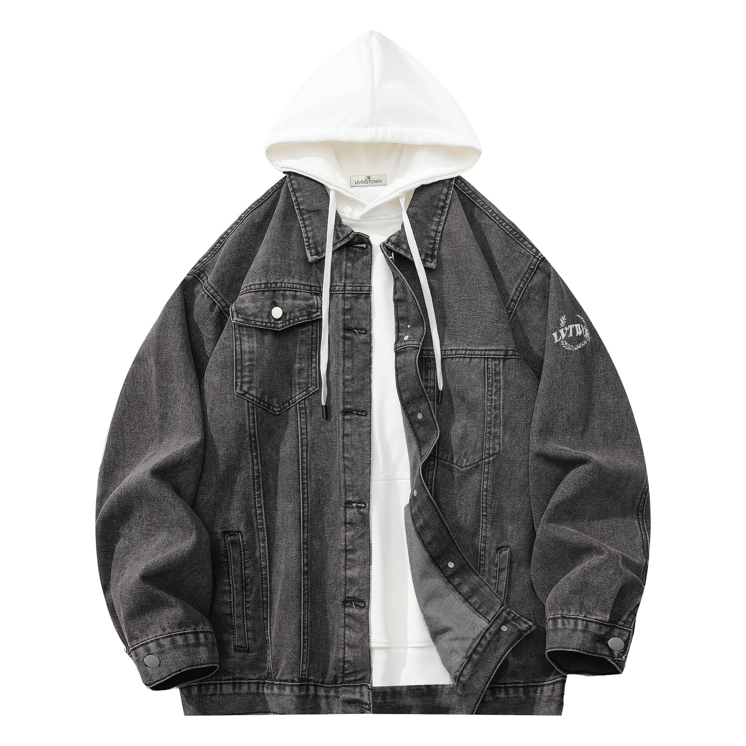 

LIVINGTOWN Джинсовая куртка унисекс, Dark Gray Coat+White Sweatshirt