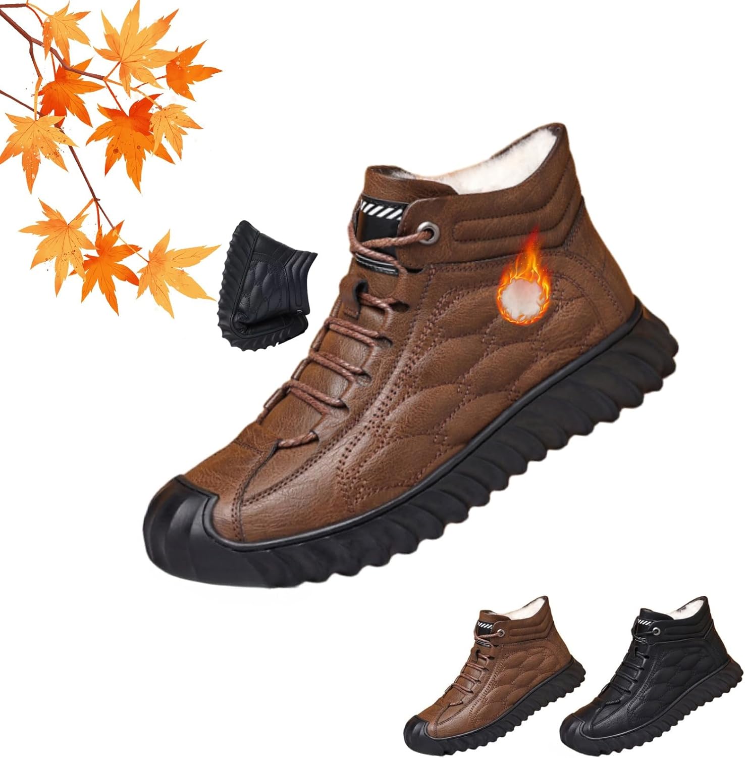 

Мужские водонепроницаемые теплые кожаные ортопедические ботинки, повседневные удобные ботинки с меховой подкладкой, противоскользящие ботинки до щиколотки, легкая обувь для снега без шнурков Wxdstw, коричневый