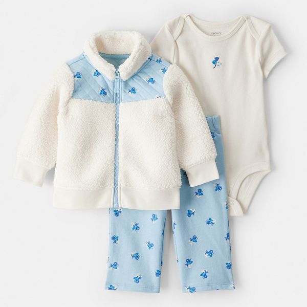 

Комплект для девочки: флисовая куртка, боди и штанишки с цветочным принтом Carter'S
