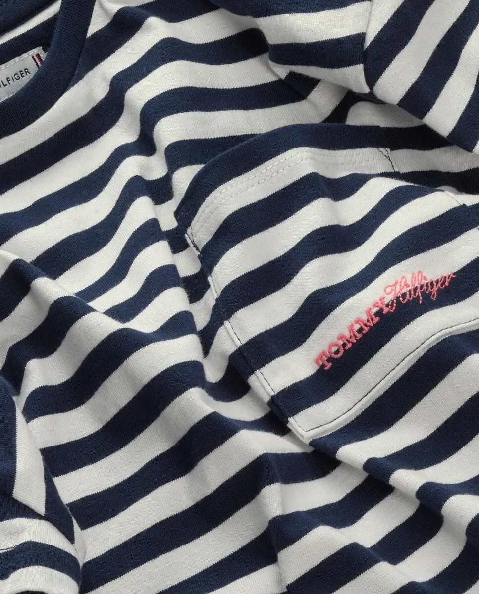 Детская полосатая футболка с карманом Tommy Hilfiger, синий — фото 3