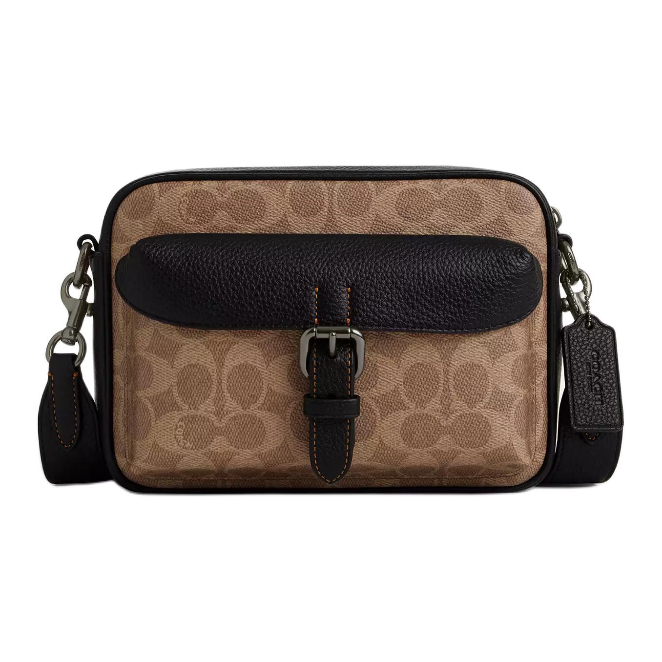 

COACH Сумка через плечо из покрытого холста, маленькая мужская сумка-кроссбоди tan & black