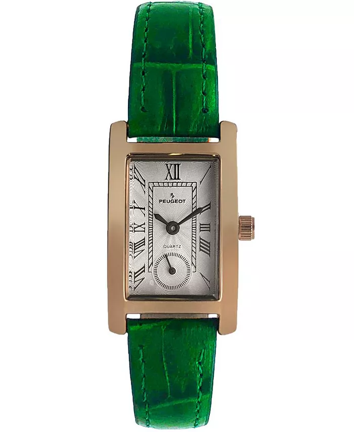 

Женские часы Contour Tank Shape Case Green с римскими цифрами Peugeot