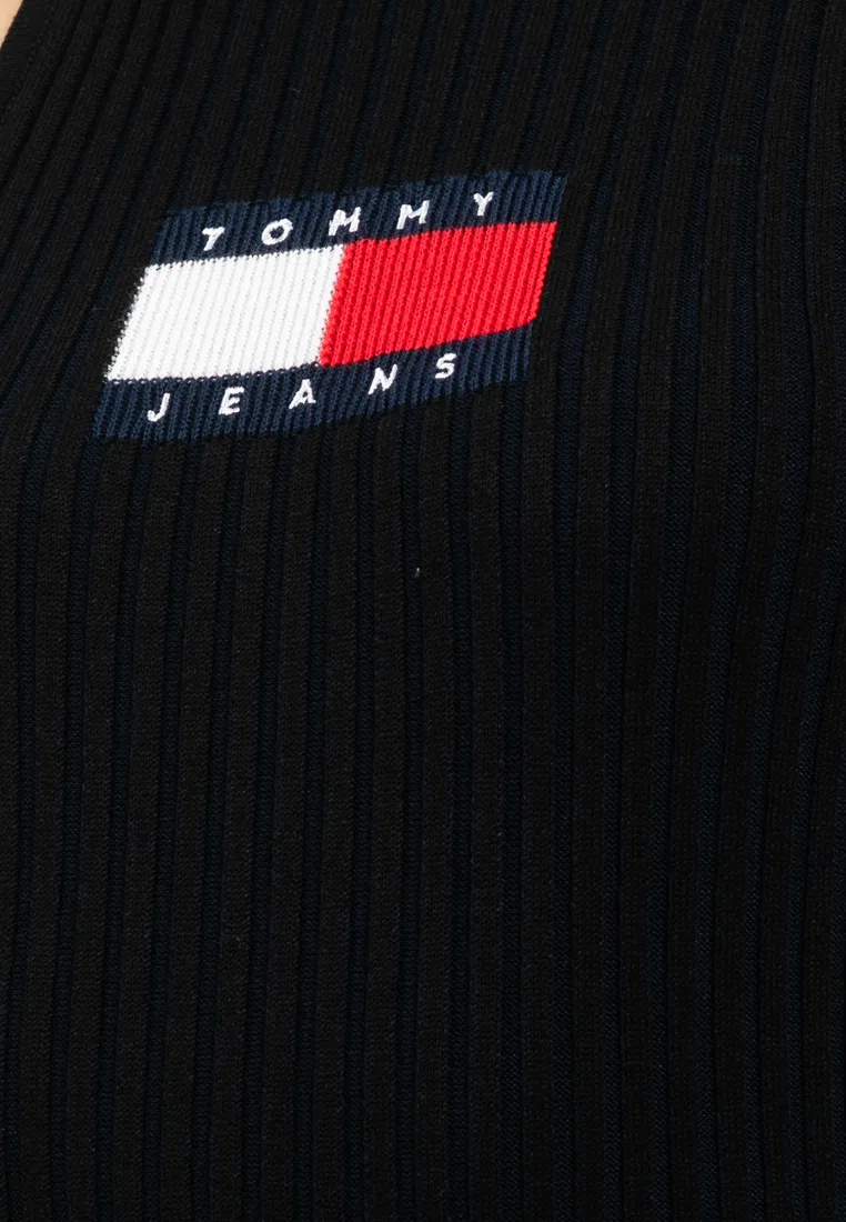 Платье-свитер мини, флаг, Tommy Jeans Tommy Hilfiger, черный — фото 3