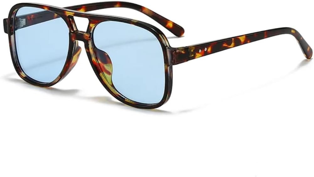 

Женские солнцезащитные очки с двойной перемычкой, винтажные заклепки; мужские очки с прозрачными линзами Ocean Lens, защита от УФ-излучения UV400 UATXTAU, Leopard Blue