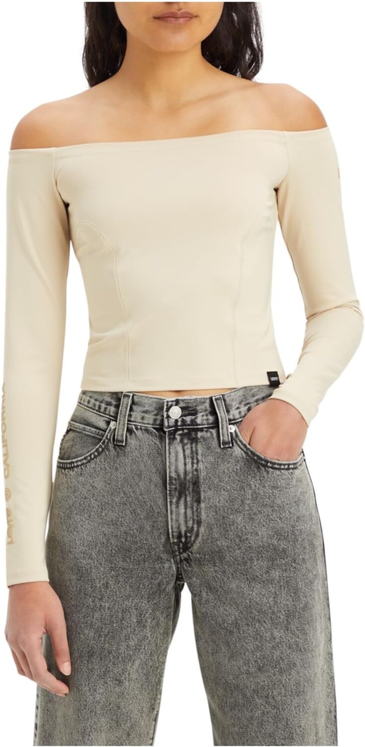 

Топ Levi's Womens Graphic Lexie Long Sleeve Bardot, цвет Lexie Minimal Sport Logo 2.0 Warm Sand