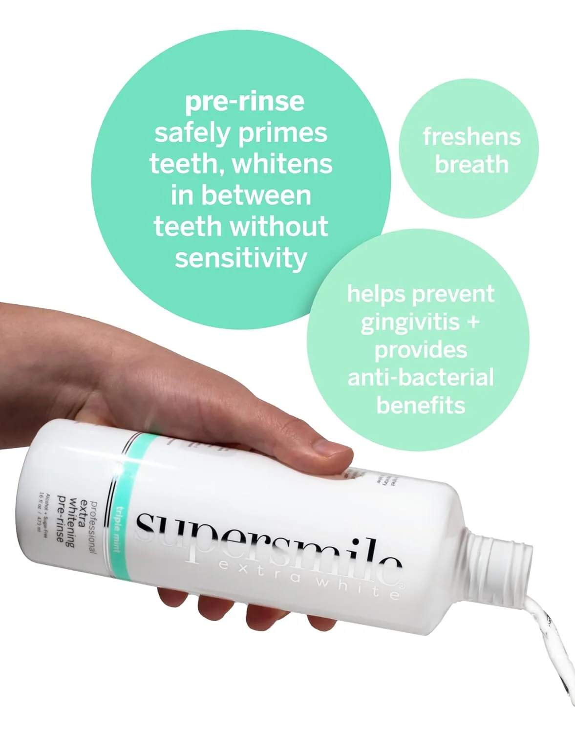 Supersmile Frosted Premium Self-Care Kit - отбеливающий ополаскиватель Extra Whitening Pre-Rinse 473 мл, профессиональный ирригатор Zina Water Flosser и Smile Book - отбеливает зубы в труднодоступных местах и поддерживает здоровье десен — фото 4