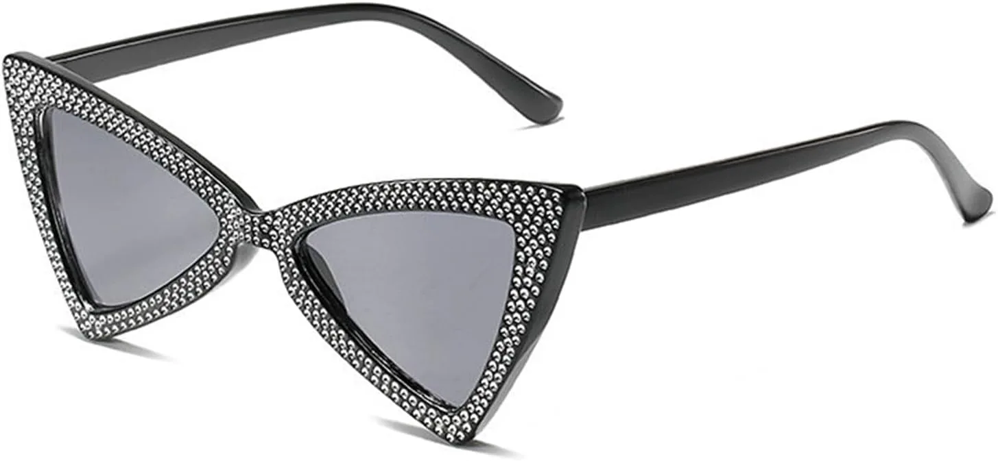 

Солнцезащитные очки Willochra «Кошачий глаз» с блестящими кристаллами, треугольные, с бабочками и стразами, для вечеринок, с бриллиантовым блеском, Black