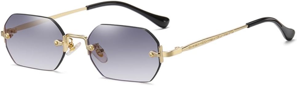 

Солнцезащитные очки без оправы, прямоугольной формы, маленькие, мужские и женские, металлические, многоугольные, с защитой от УФ-излучения UV400, без оправы HDUBFY, Gold Grey