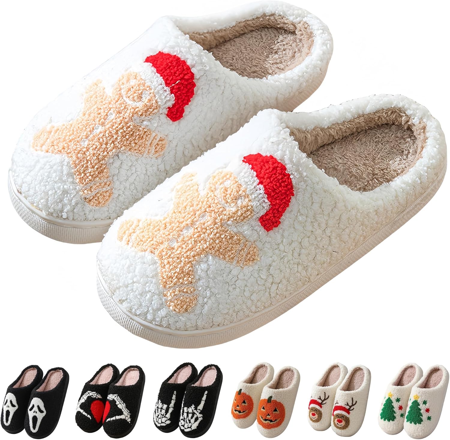 

Мягкие тапочки с принтом привидений и черепов на Хэллоуин - домашняя обувь с пугающей вышивкой, плюшевая подкладка, уютные и жуткие для мужчин и женщин Fpvcqnm, Color9