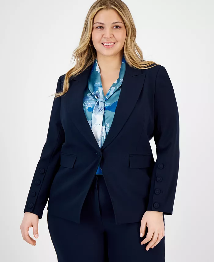 

Женский блейзер с длинным рукавом и одной пуговицей Plus Size Tahari ASL, синий
