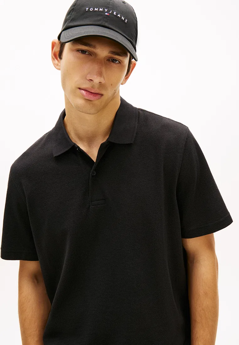 Поло, регулярный крой, вафельная вязка, Tommy Jeans Tommy Hilfiger, черный — фото 3
