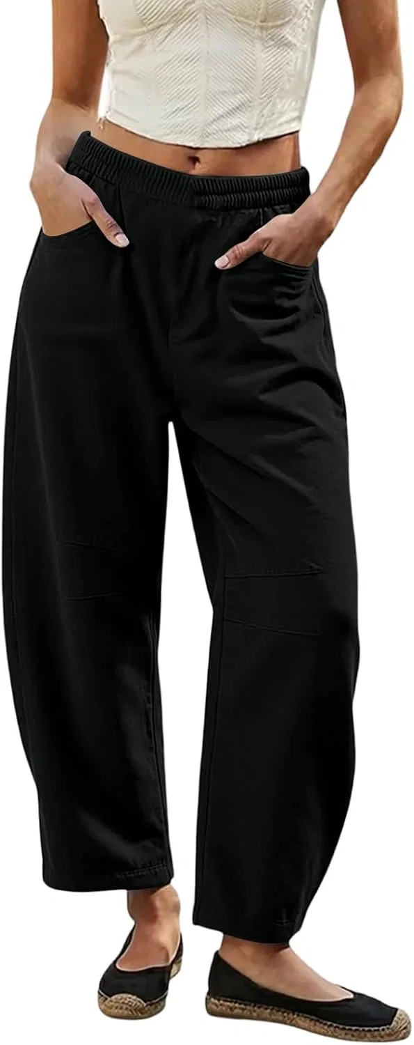 Брюки из льна, High Waisted, Черный