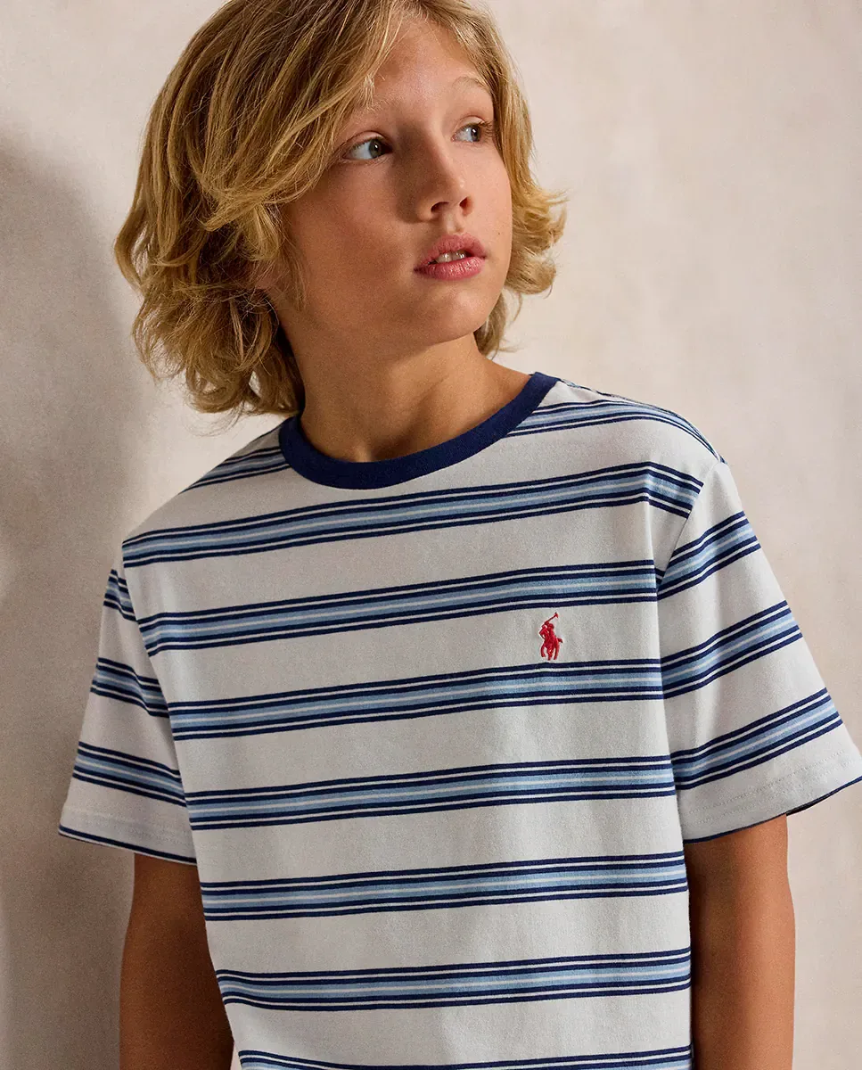 Вязаная футболка для мальчика в полоску Polo Ralph Lauren, синий/белый — фото 2