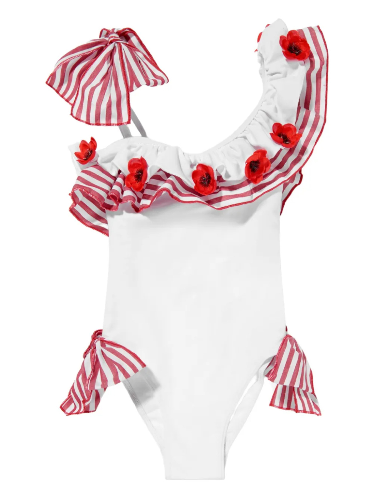 

SELINIACTION KIDS полосатый купальник с оборками и узором в виде мака, белый