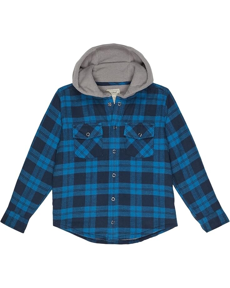 

Рубашка L.L.Bean Fleece Lined Flannel Shirt Hooded Plaid, цвет Marine Blue