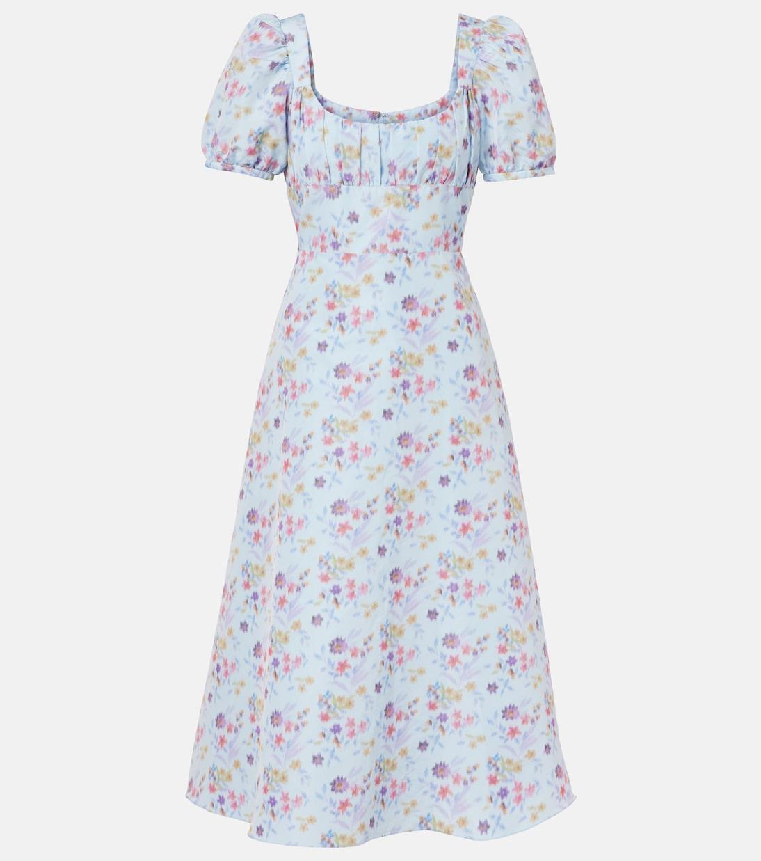 

Платье-миди Elora с цветочным принтом икат Markarian, Blue And Pink Floral Ikat