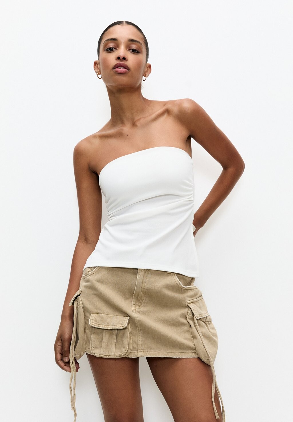 

Топ Strapless Gathered PULL&BEAR, белый