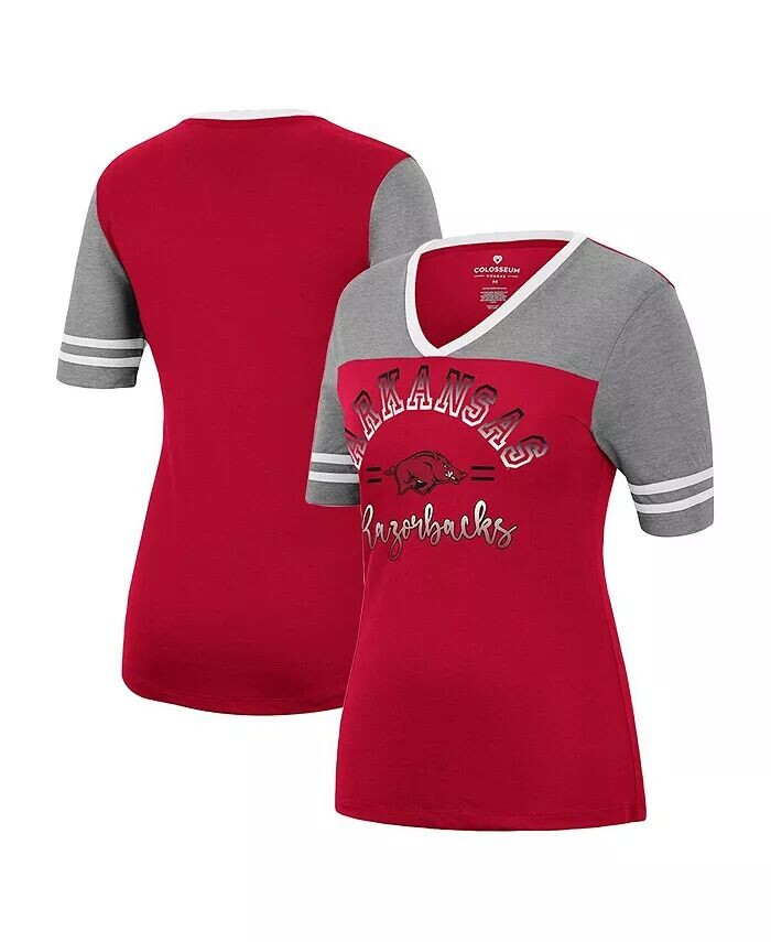 

Женская футболка Cardinal, серая с треугольным вырезом Arkansas Razorbacks There You Are Colosseum