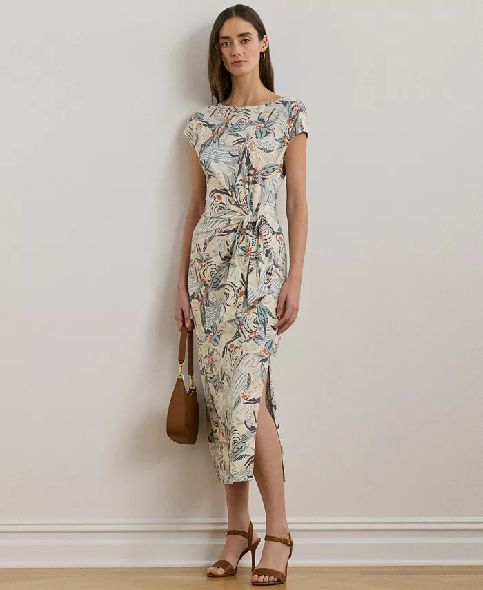 

Женское миди-платье с принтом, лодочным вырезом и завязками спереди Lauren Ralph Lauren, мультиколор