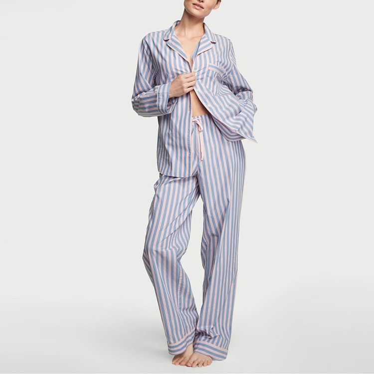 Хлопковый комплект пижамы длинный Victoria's Secret женский синий розовый — фото 3