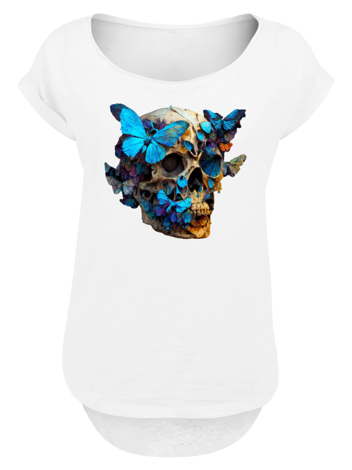 

F4NT4STIC Удлиненная футболка с принтом бабочки и черепа, белая, Белый, F4NT4STIC Удлиненная футболка с принтом бабочки и черепа, белая