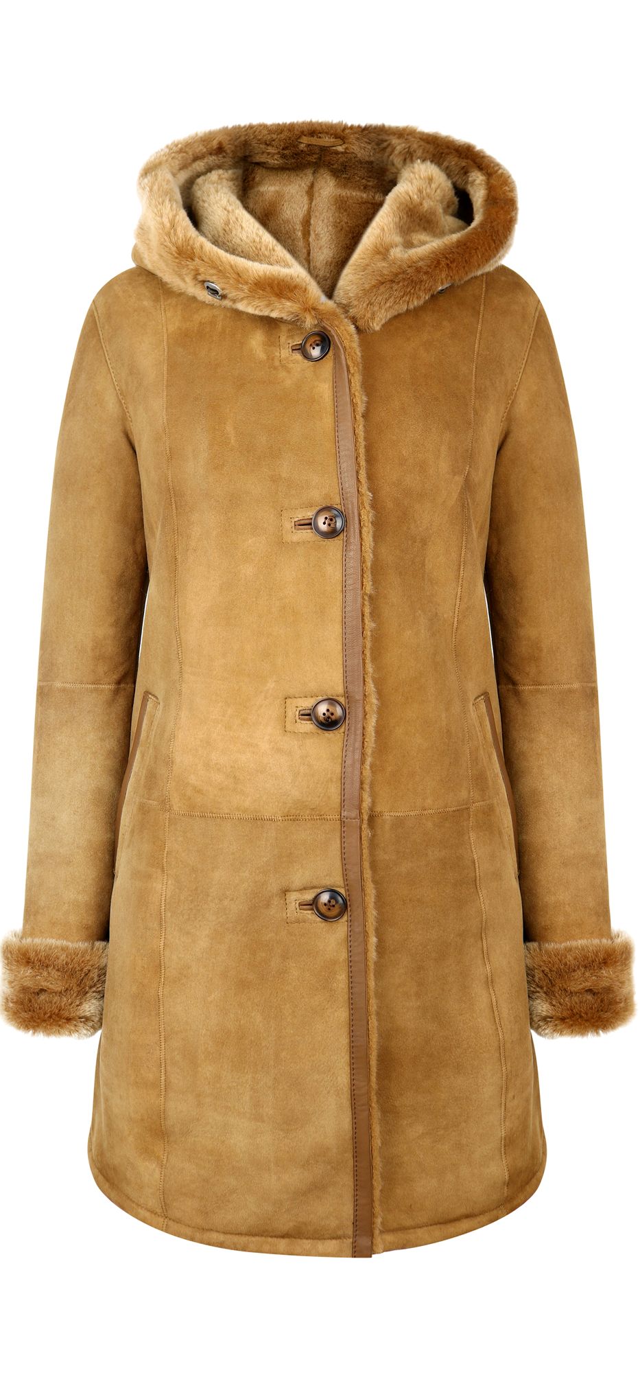

Длинная куртка из мериносовой овчины с капюшоном TruClothing, цвет tan