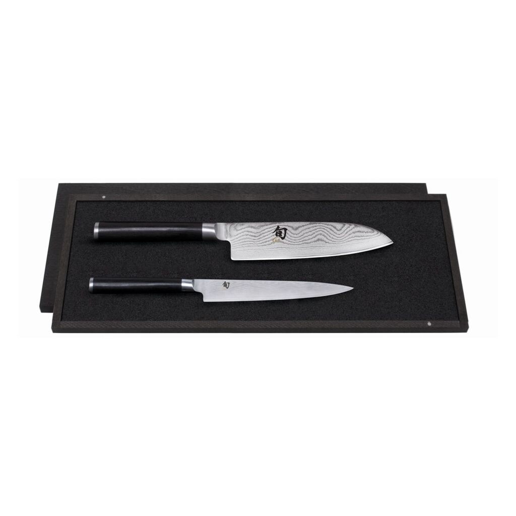 

Нож универсальный KAI DMS-230 'Shun Classic' 15 см и Santoku 18 см, черный/серебристый, 2 предмета (1 комплект), серебро