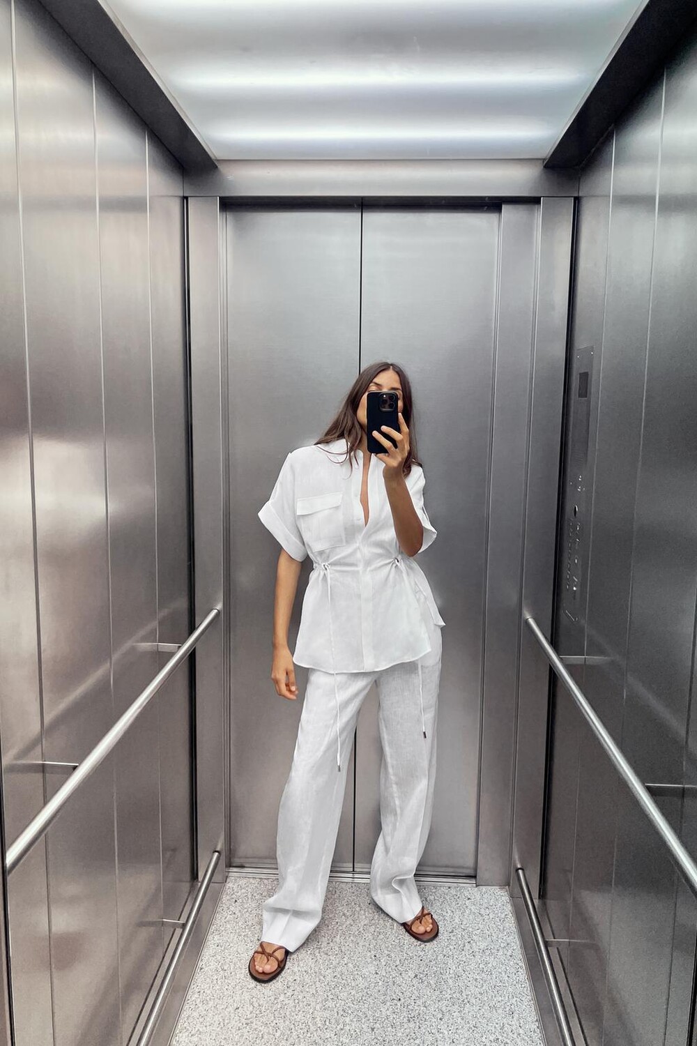 

Рубашка из 100% льна с принтом сафари ZARA, белый