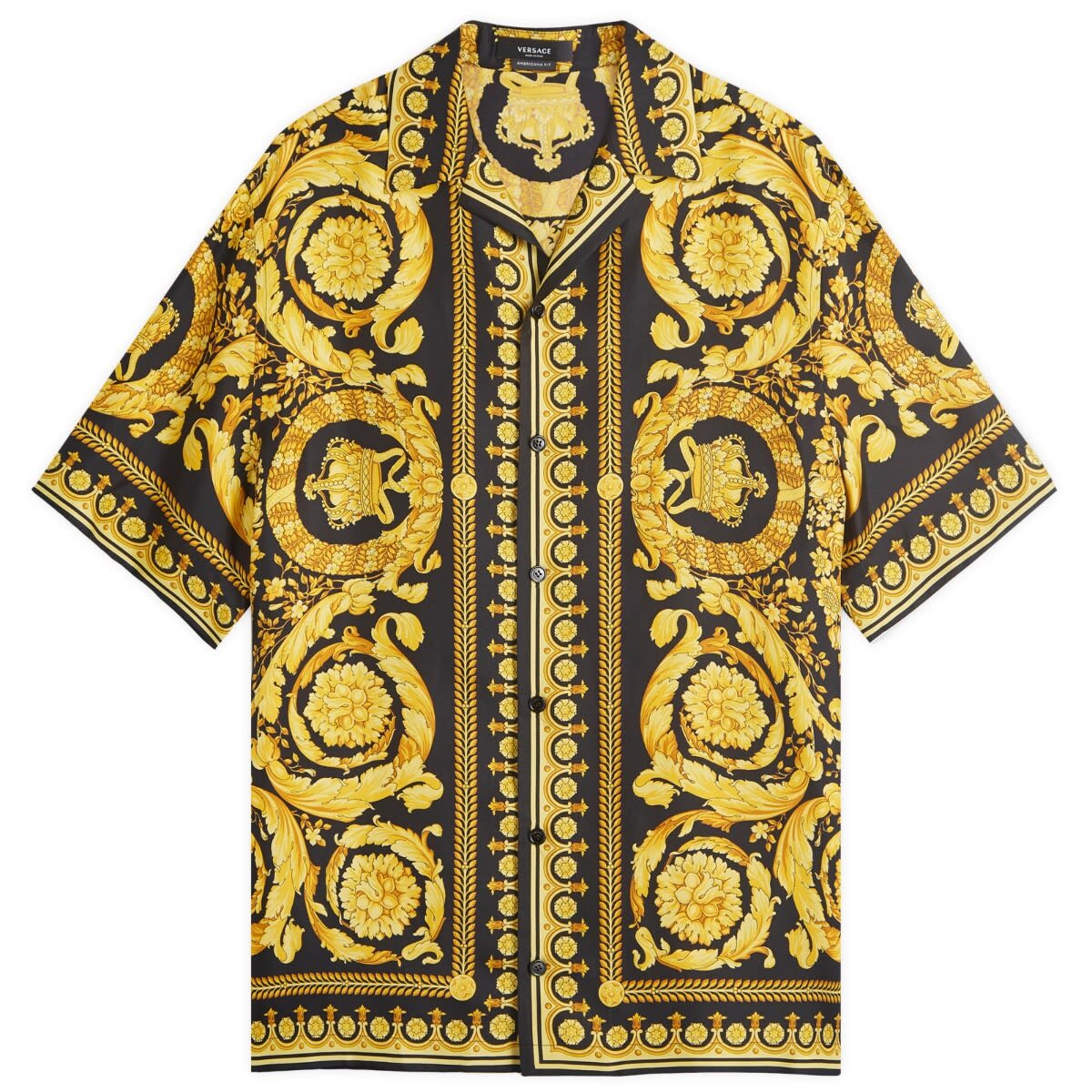 

Рубашка с коротким рукавом Versace Baroque '92 Silk Vacation Shirt, цвет Black & Gold