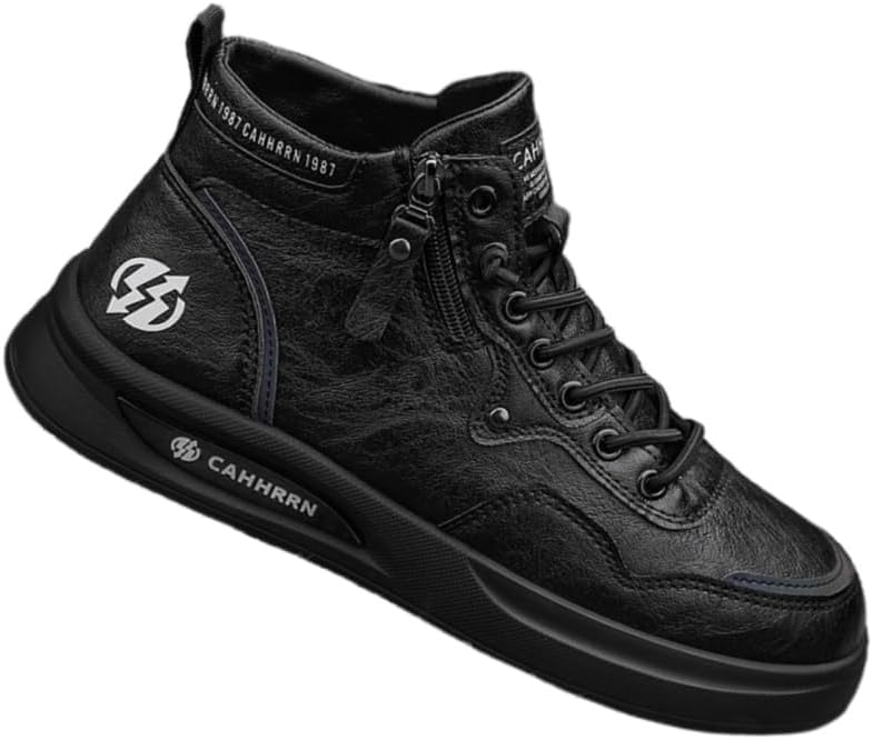 

Мужские высокие кеды на плоской подошве с боковой молнией, стойкие к скольжению и износу, подходят для активного отдыха, повседневного ношения и поездок на работу Fmshi, черный