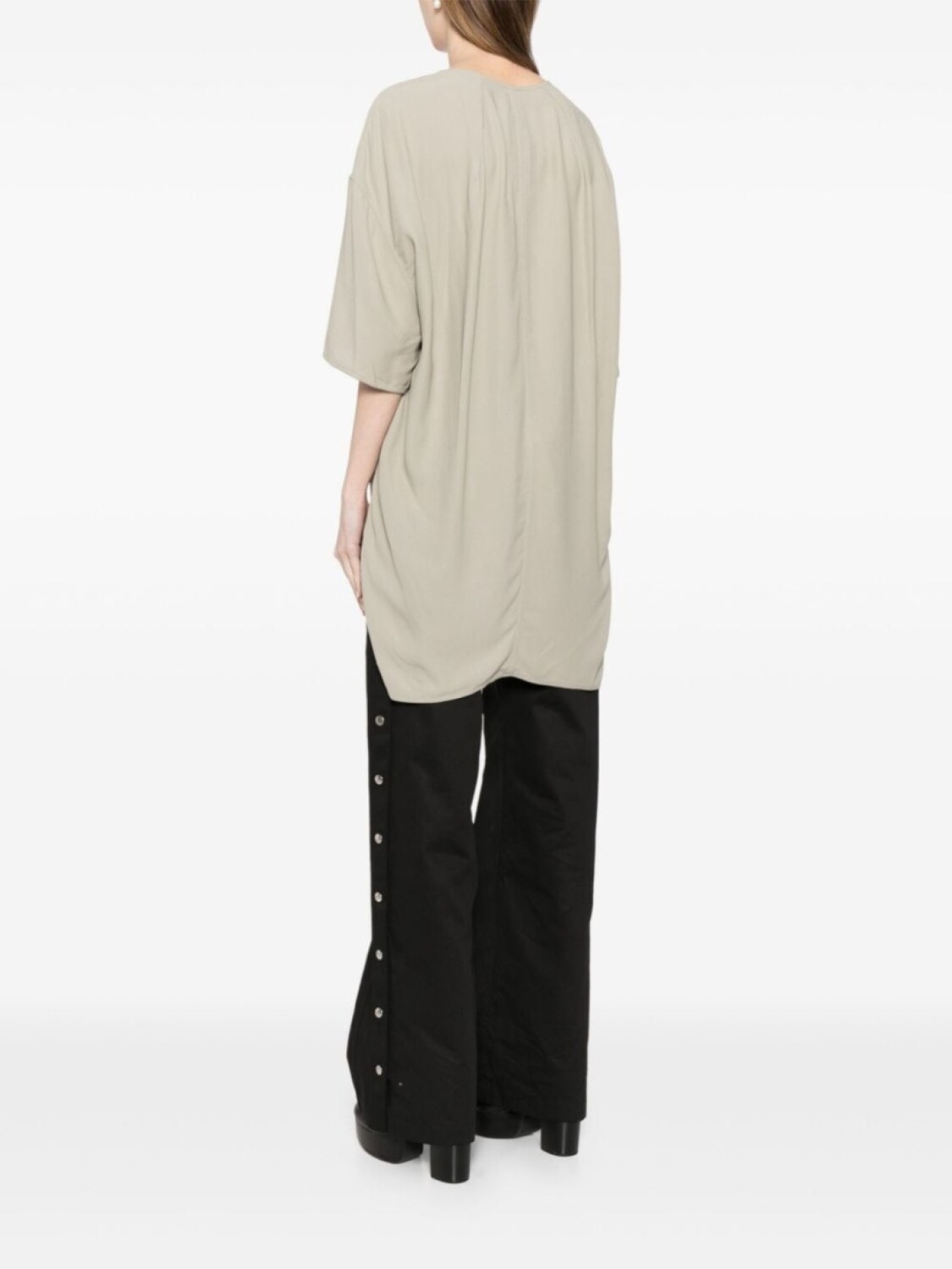 Rick Owens футболка с V-образным вырезом и приспущенными плечами, зеленый — фото 4