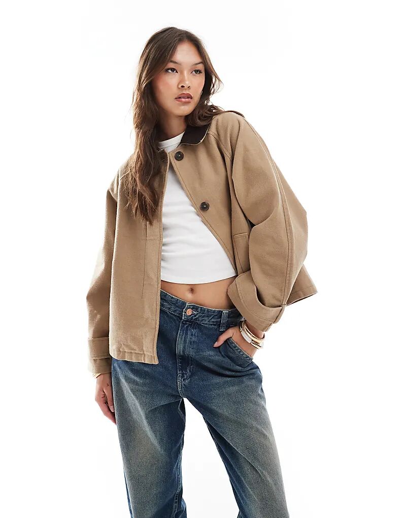 

Куртка ASOS DESIGN в стиле амбар с контрастным воротником цвета «камень»