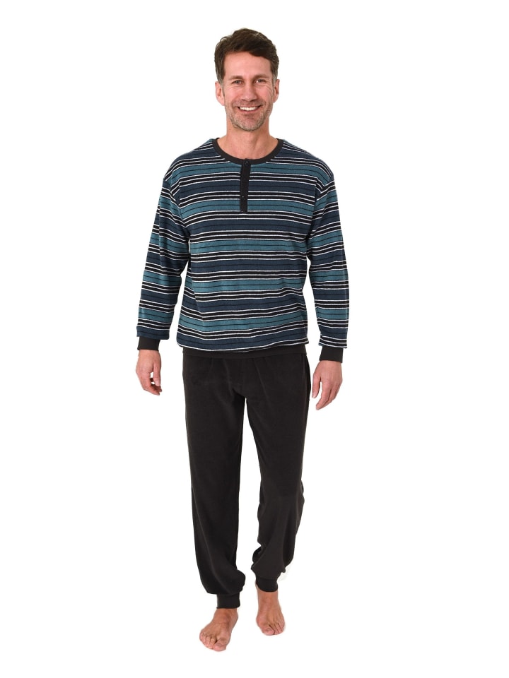 

NORMANN Пижама из махровой ткани с длинными рукавами и манжетами, зеленого цвета