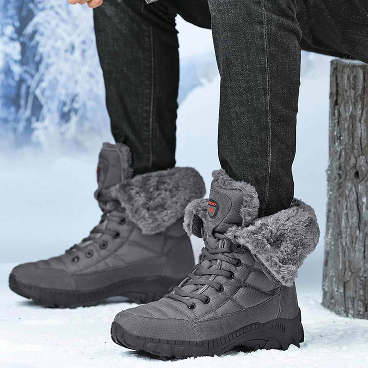 Мужские нескользящие водонепроницаемые зимние ботинки Generisch Snow Boots, зимняя обувь, зимние теплые ботинки на подкладке, ботинки для сноуборда, походная обувь, треккинговая обувь, Gray — фото 2